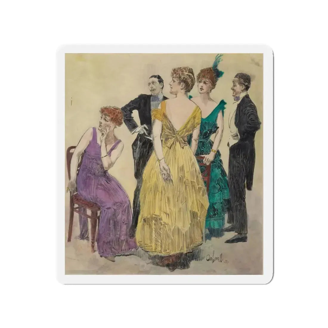 Society Gathering_1 (Magazine Illustration) Refrigerator Magnet 3 Inch Die-Cut - The Sticker Space