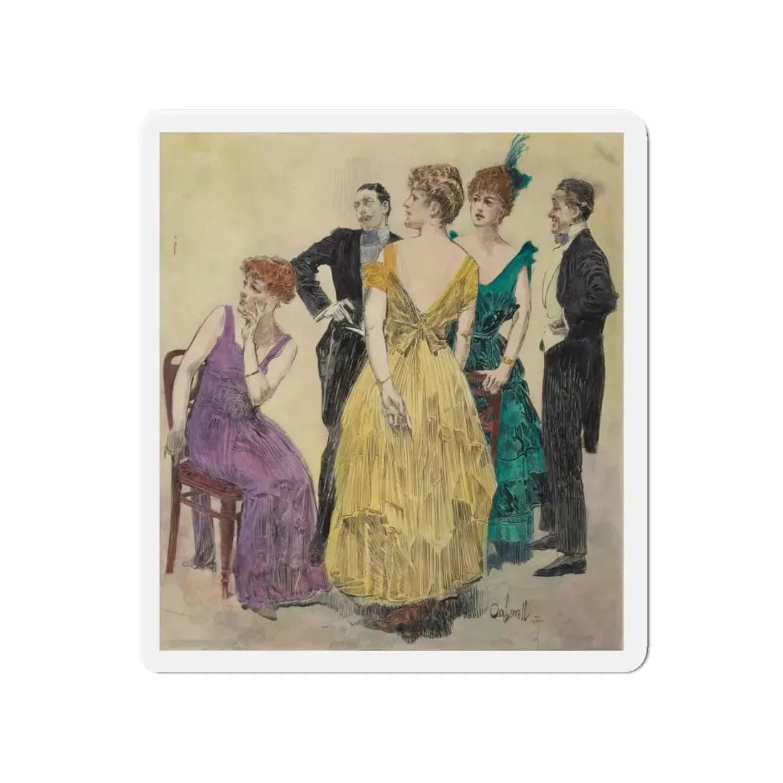 Society Gathering_1 (Magazine Illustration) Refrigerator Magnet 4 Inch Die-Cut - The Sticker Space