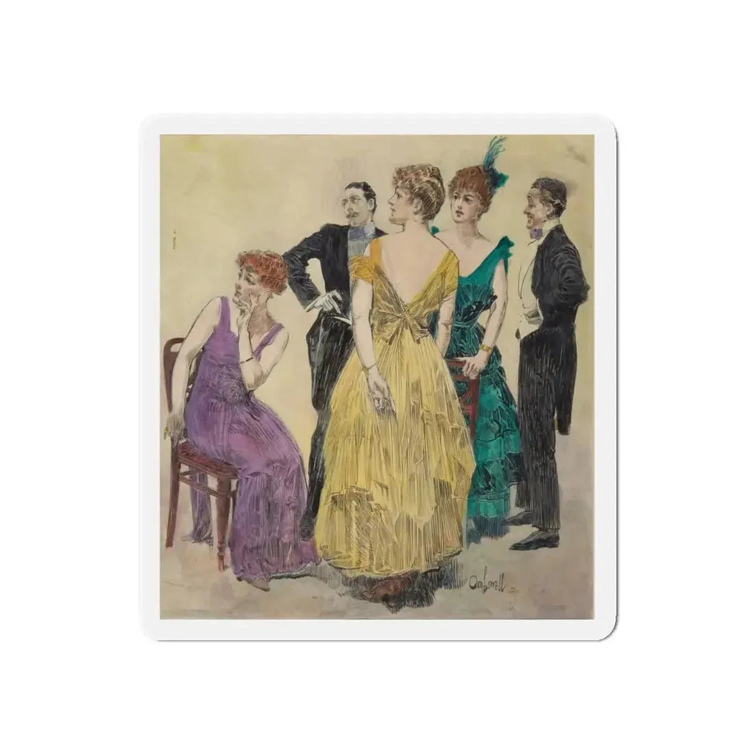 Society Gathering_1 (Magazine Illustration) Refrigerator Magnet 6 Inch Die-Cut - The Sticker Space