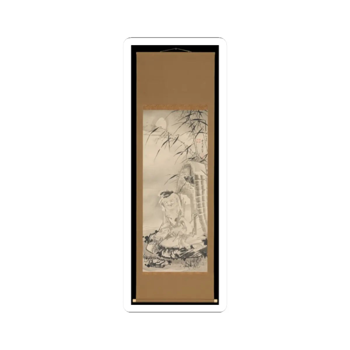Soga Shōhaku - Tōkaibō with a Fishing Basket - ca. 1768 v2 - STICKER Vinyl Kiss-Cut Decal