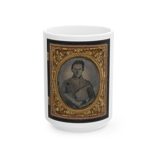 Soldier Named E.F. Powell In Confederate Uniform With Bowie Knife And Revolver (U.S. Civil War) White Coffee Mug-15oz-The Sticker Space