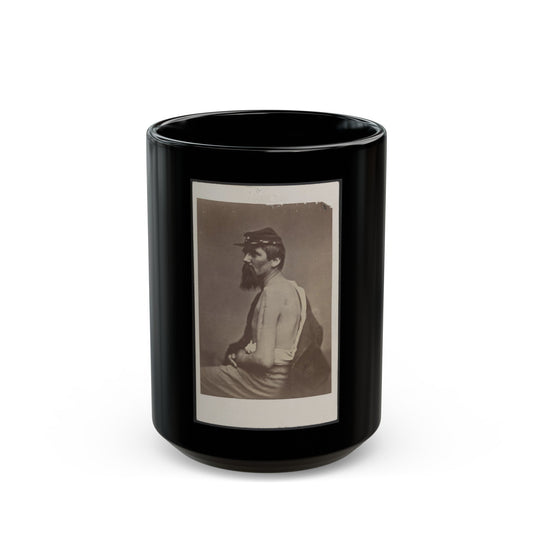 Soldier Named Ewing In Kepi Displaying A Wound To His Arm (U.S. Civil War) Black Coffee Mug-15oz-The Sticker Space