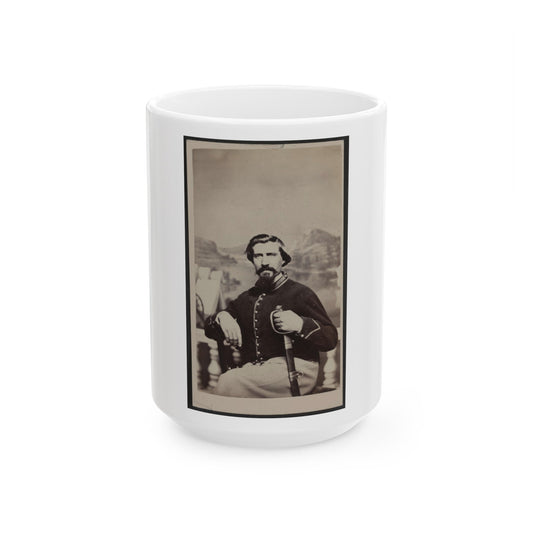 Soldier Named Halsey In Union Uniform With Sword In Front Of Painted Backdrop (U.S. Civil War) White Coffee Mug-15oz-The Sticker Space