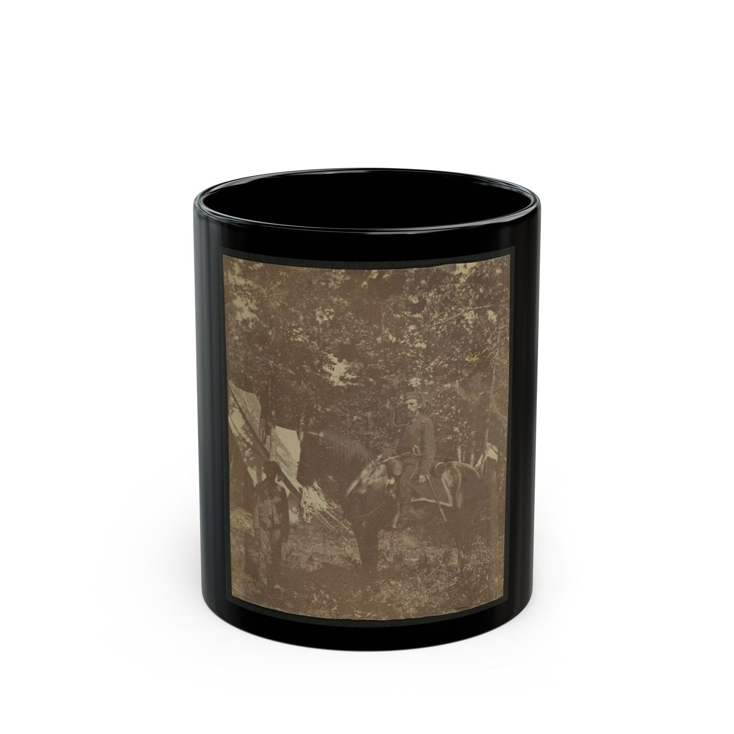 Soldier On Horseback With African American Servant (U.S. Civil War) Black Coffee Mug-11oz-The Sticker Space