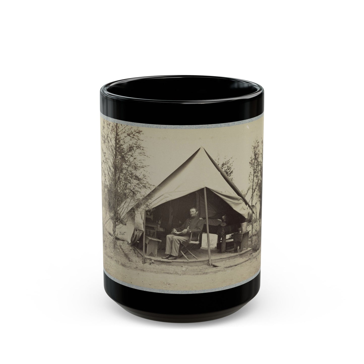 Soldier Sitting Inside His Tent (U.S. Civil War) Black Coffee Mug-15oz-The Sticker Space