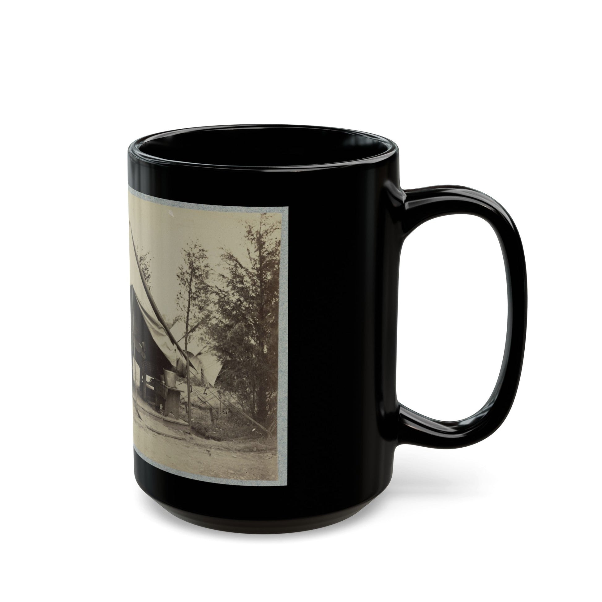 Soldier Sitting Inside His Tent (U.S. Civil War) Black Coffee Mug-The Sticker Space