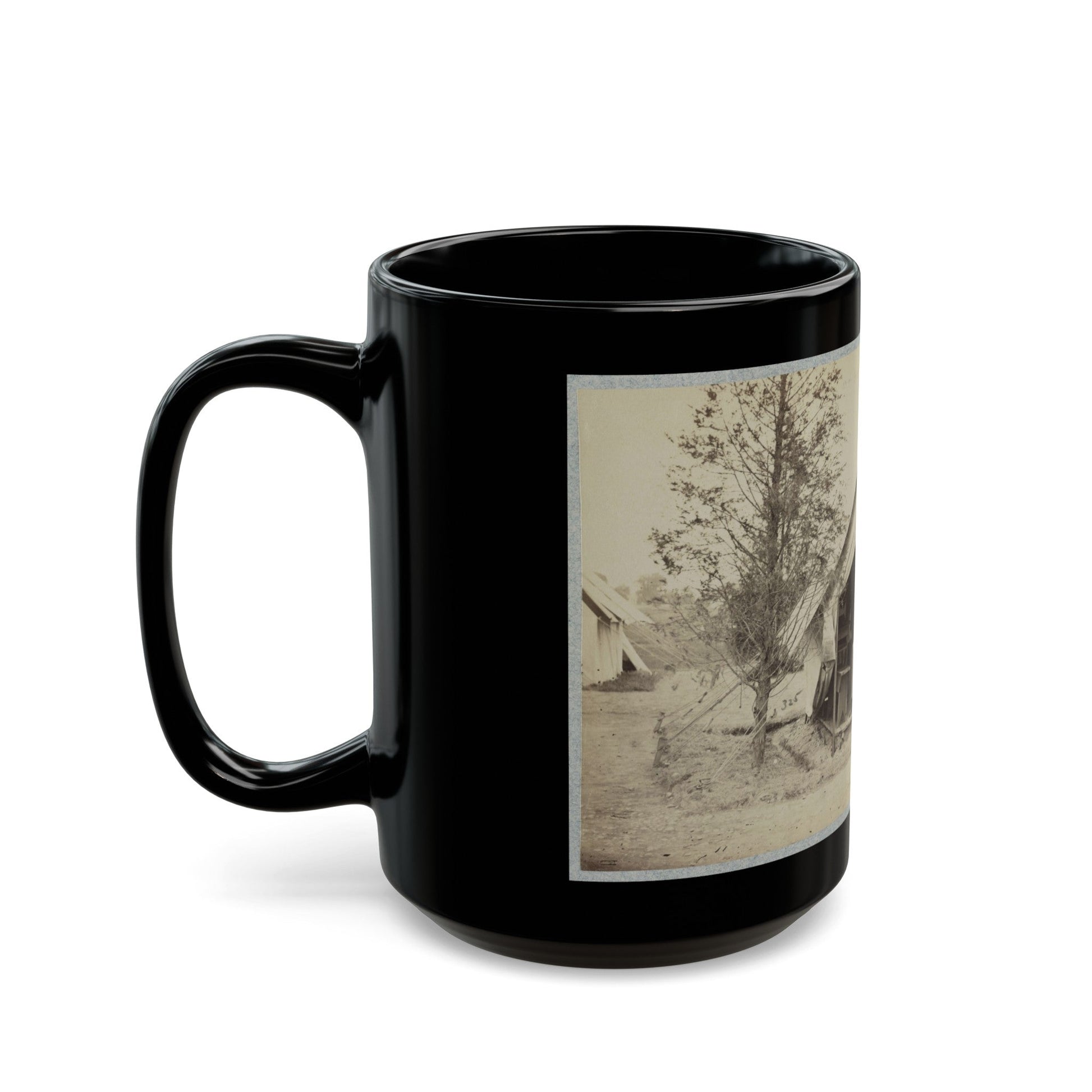 Soldier Sitting Inside His Tent (U.S. Civil War) Black Coffee Mug-The Sticker Space