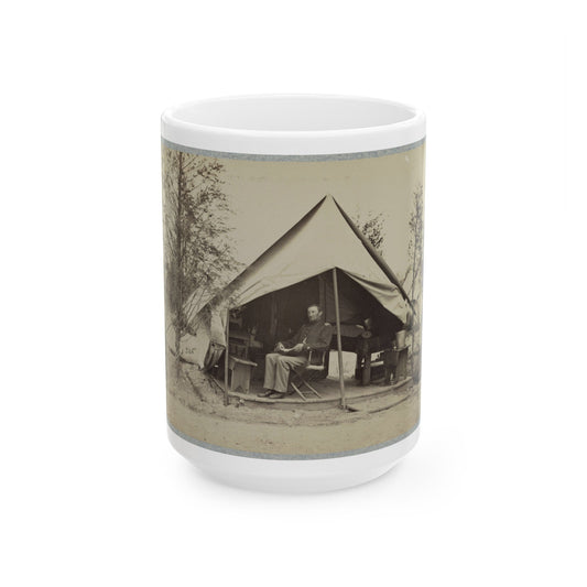 Soldier Sitting Inside His Tent (U.S. Civil War) White Coffee Mug-15oz-The Sticker Space