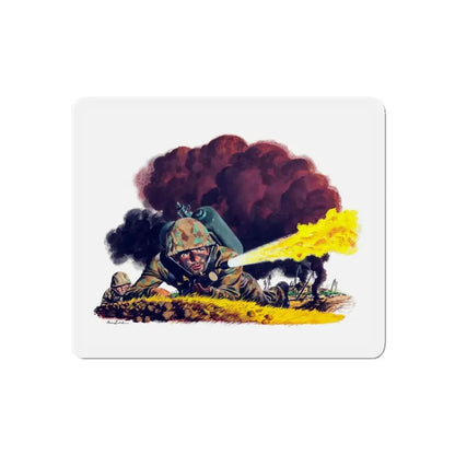 Soldier with Flamethrower, Nash-Kelvinator advertisement art, 1944 (Magazine Illustration) Refrigerator Magnet 4 Inch Die-Cut - The Sticker Space