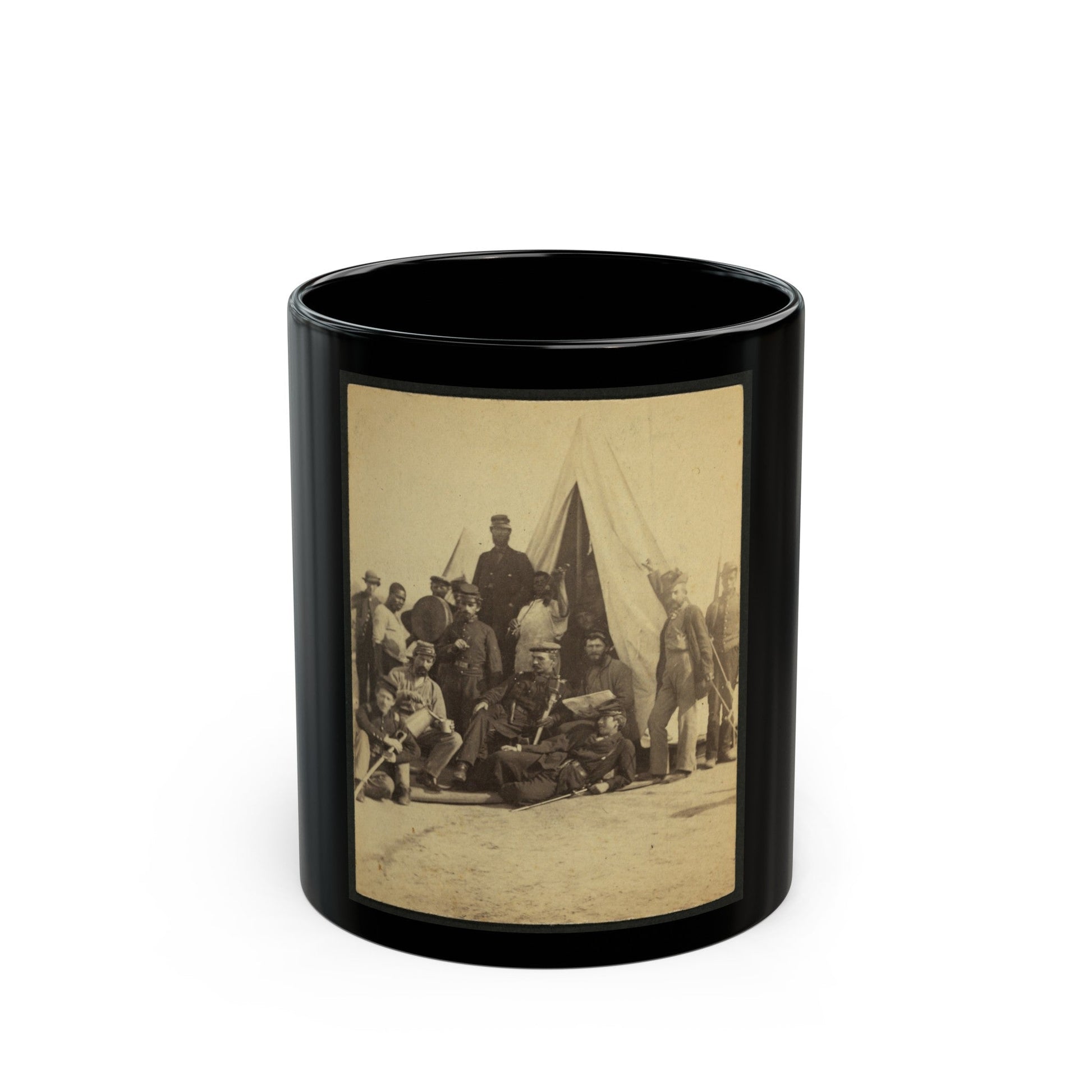 Soldiers Of The 79th New York At Camp (U.S. Civil War) Black Coffee Mug-11oz-The Sticker Space