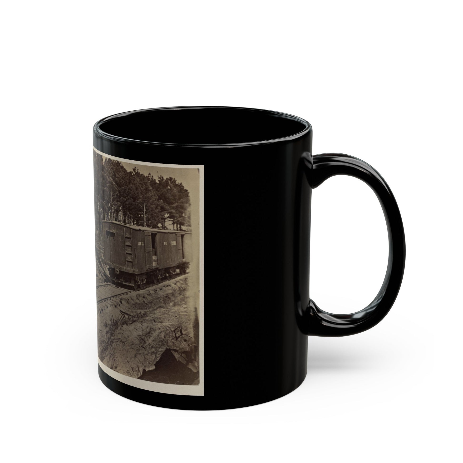 Soldiers With Cannon On Small Railroad Car (U.S. Civil War) Black Coffee Mug-The Sticker Space