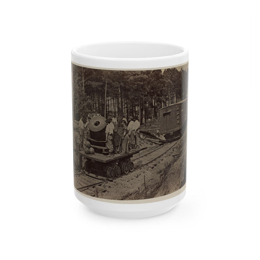 Soldiers With Cannon On Small Railroad Car (U.S. Civil War) White Coffee Mug-15oz-The Sticker Space