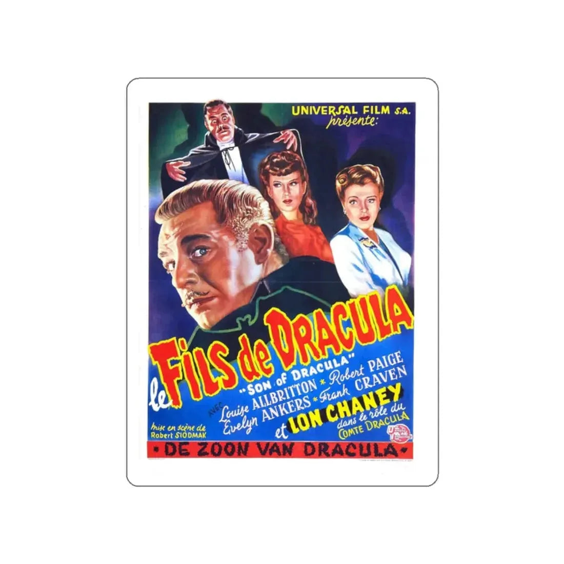 SON OF DRACULA (BELGIAN) 1943 Movie Poster STICKER Vinyl Die-Cut Decal 2 Inch - The Sticker Space