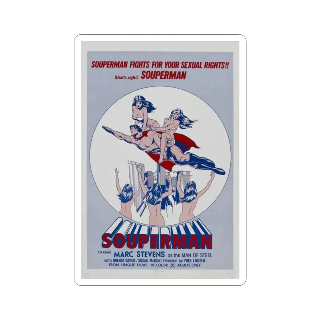 SOUPERMAN 1976 Movie Poster - STICKER Vinyl Kiss-Cut Decal 2 Inch White - The Sticker Space
