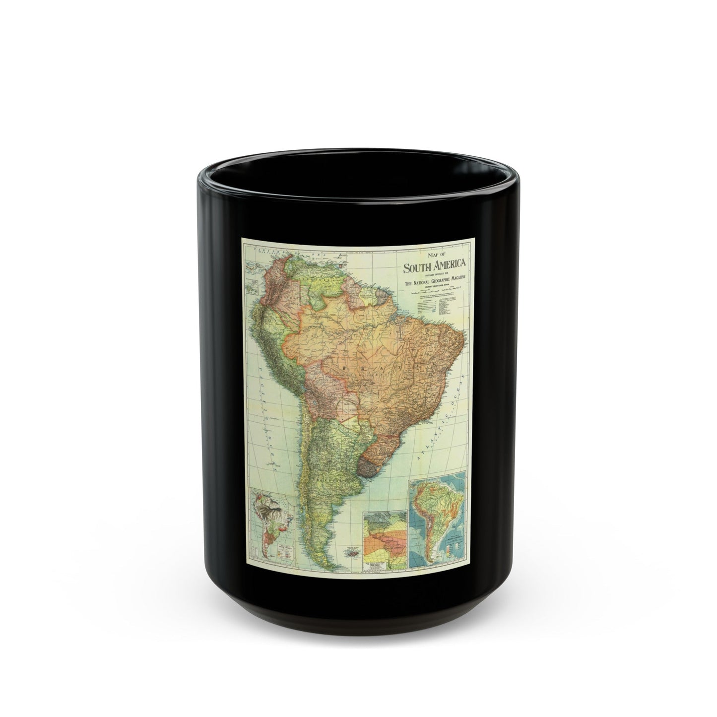 South America (1921) (Map) Black Coffee Mug-15oz-The Sticker Space