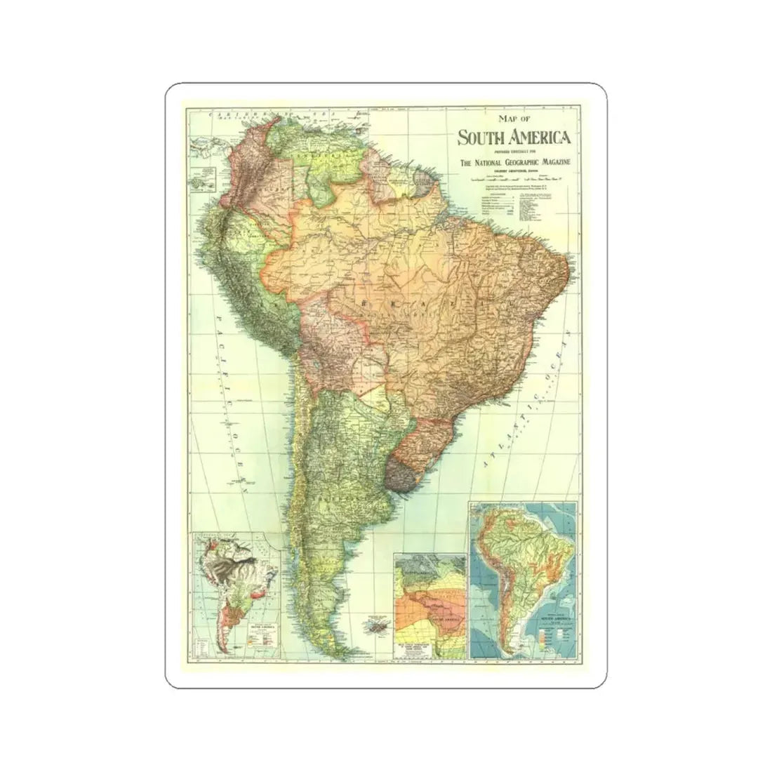 South America (1921) (Map) STICKER Vinyl Kiss-Cut Decal 6 Inch White - The Sticker Space