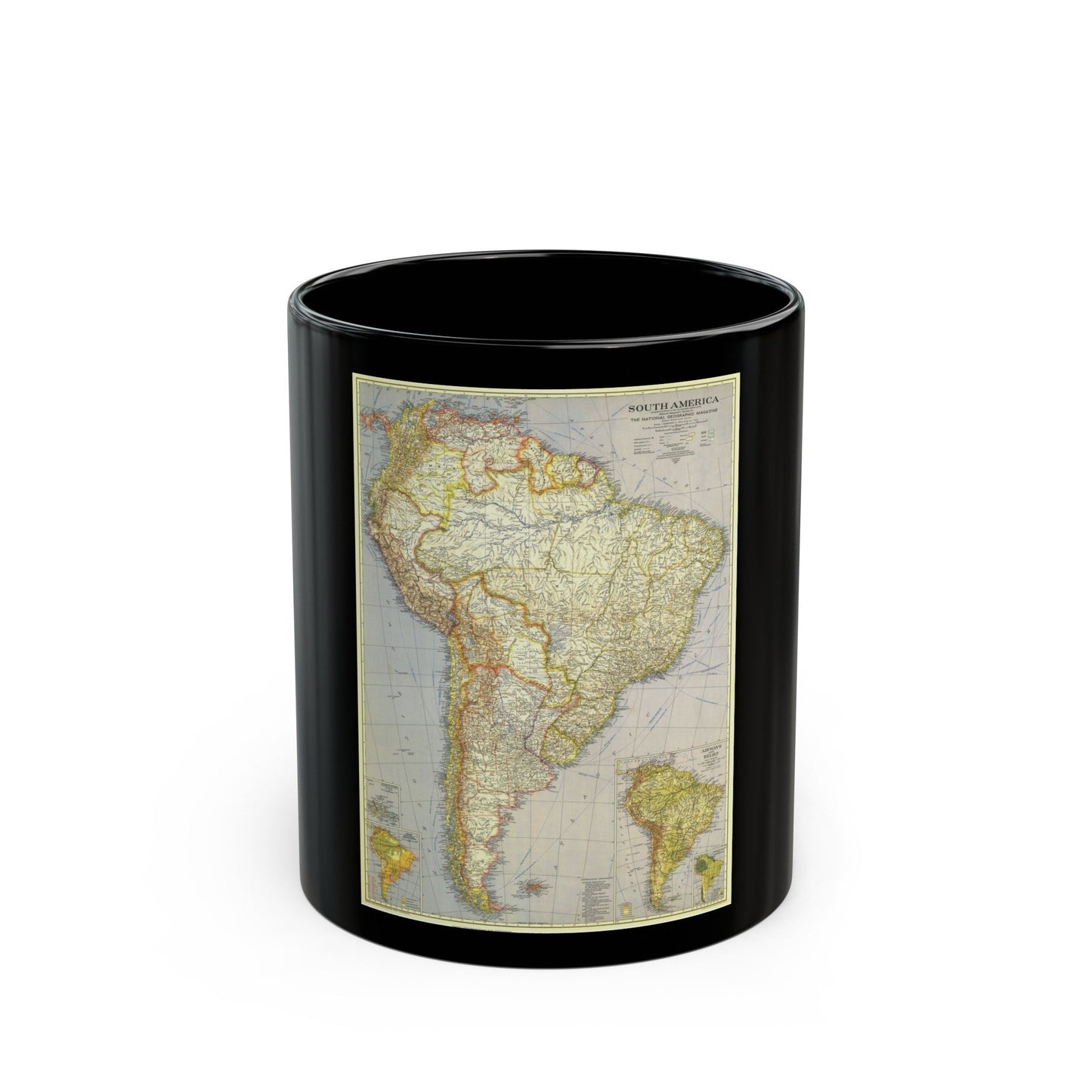 South America (1937) (Map) Black Coffee Mug-11oz-The Sticker Space