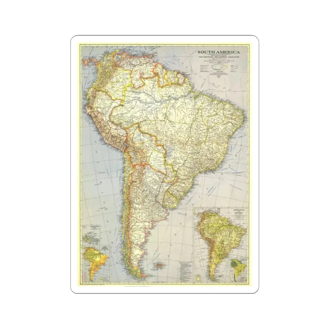 South America (1937) (Map) STICKER Vinyl Kiss-Cut Decal 3 Inch White - The Sticker Space