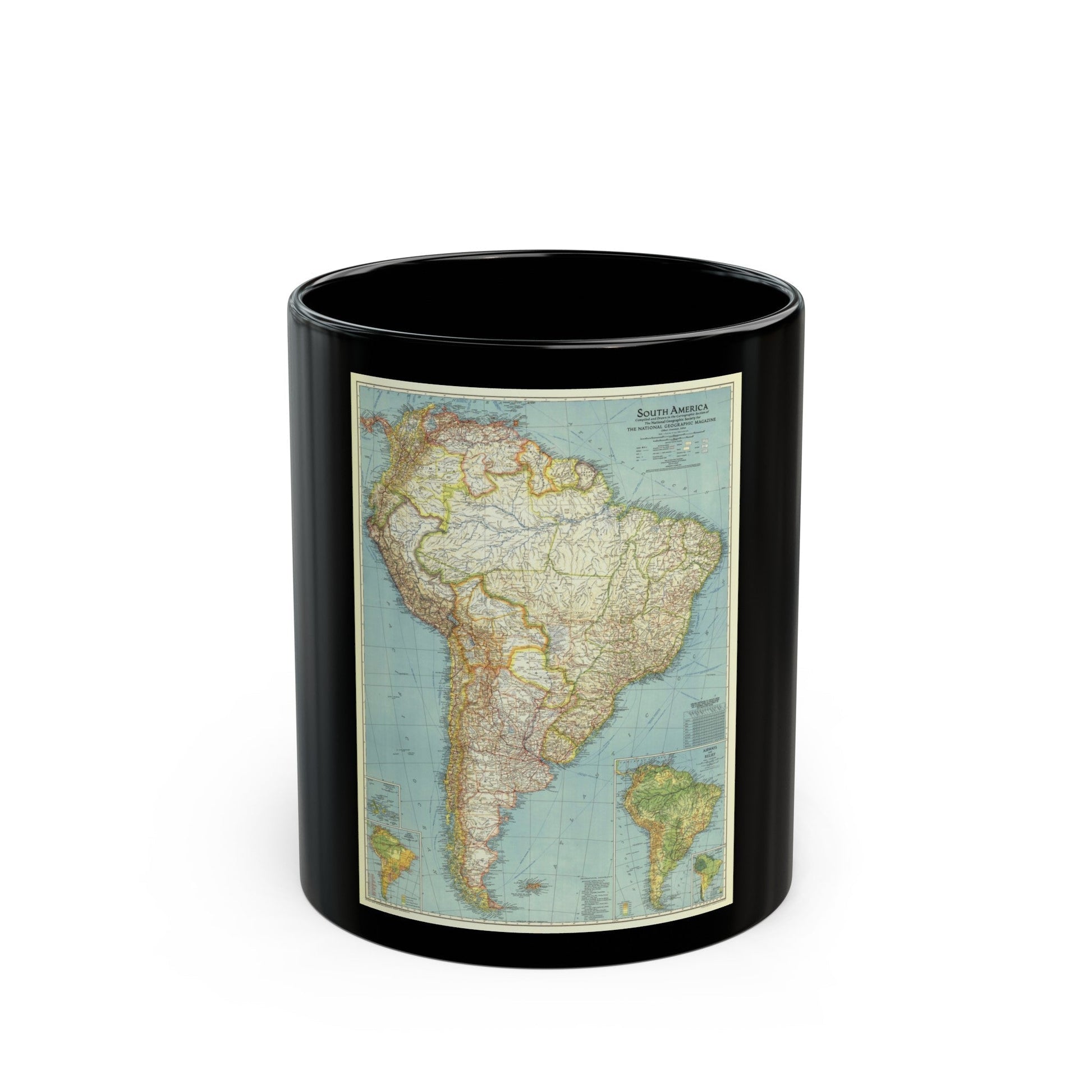 South America (1942) (Map) Black Coffee Mug-11oz-The Sticker Space