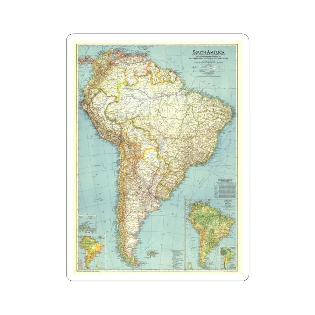 South America (1942) (Map) STICKER Vinyl Kiss-Cut Decal 3 Inch White - The Sticker Space