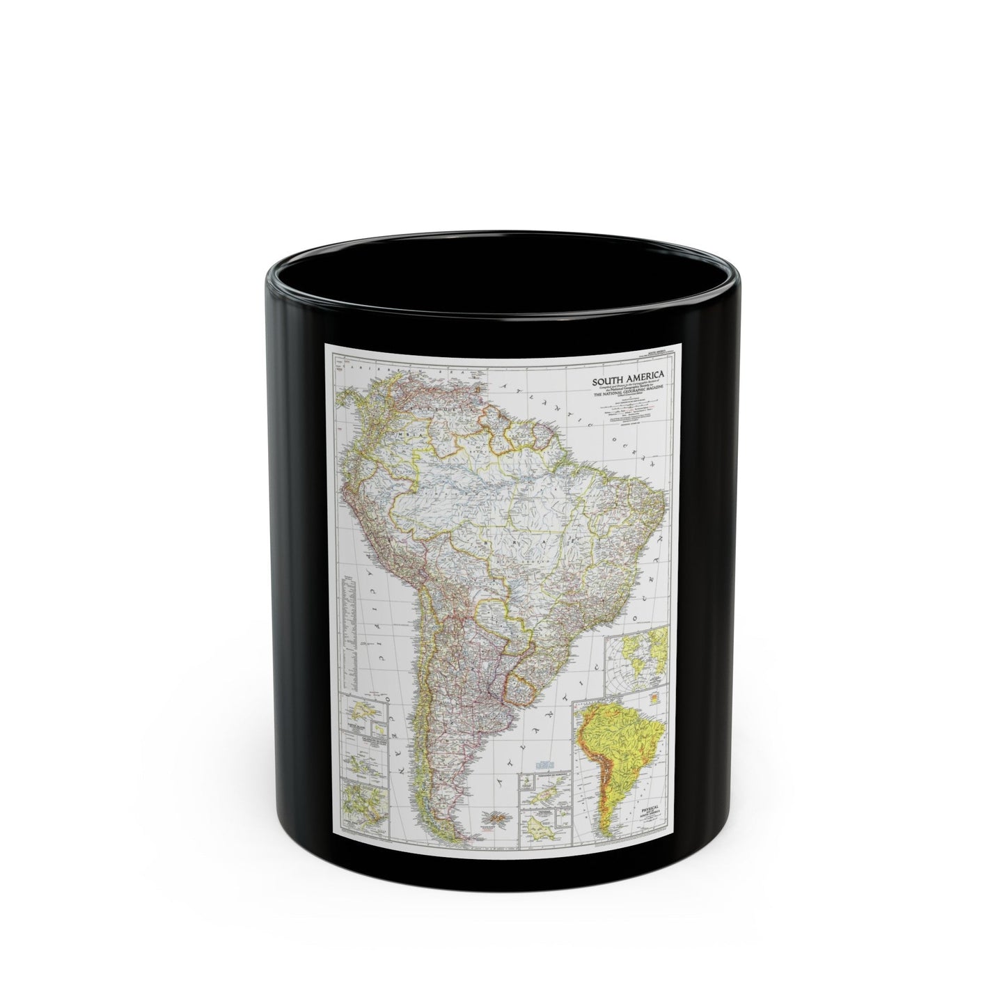 South America (1950) (Map) Black Coffee Mug-11oz-The Sticker Space