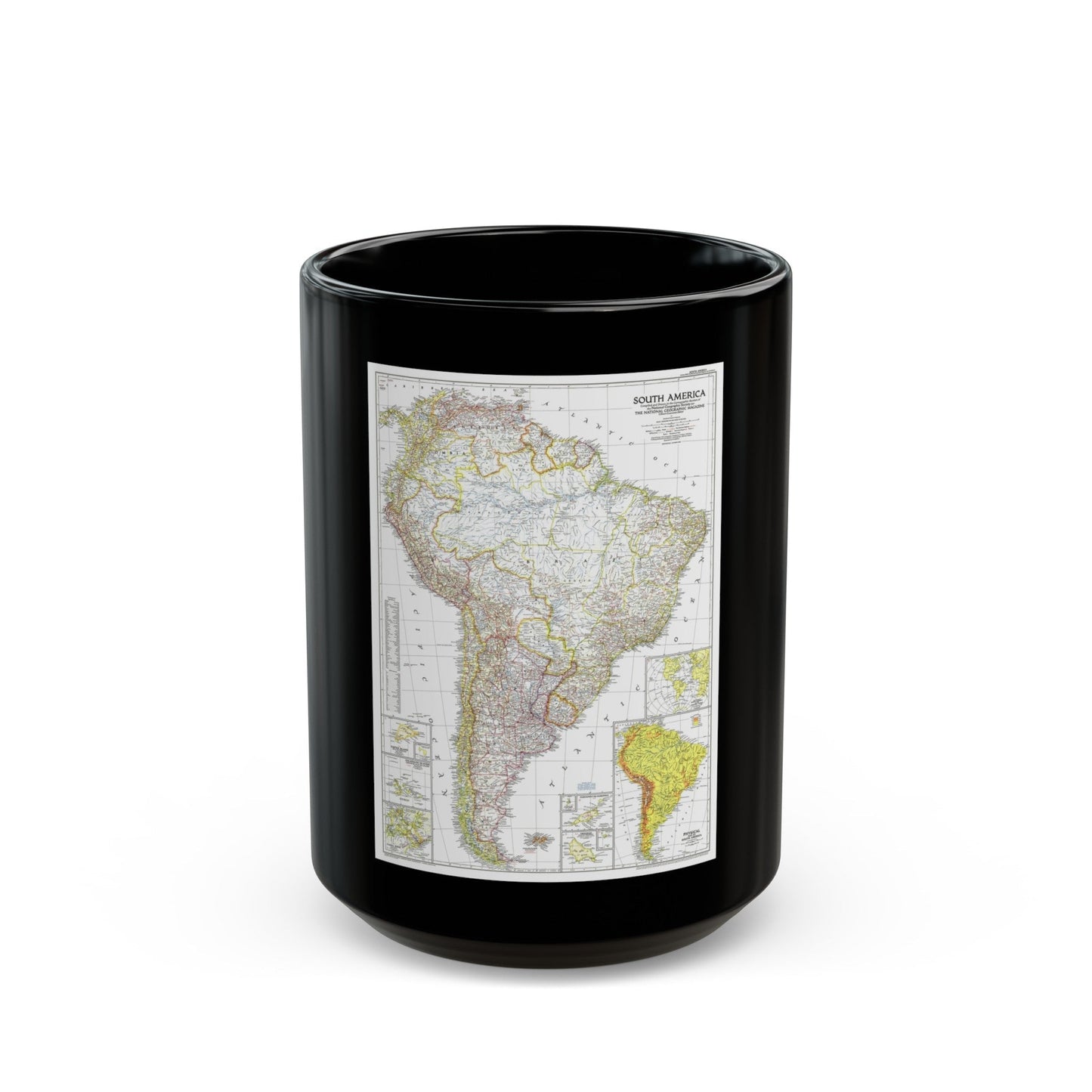 South America (1950) (Map) Black Coffee Mug-15oz-The Sticker Space