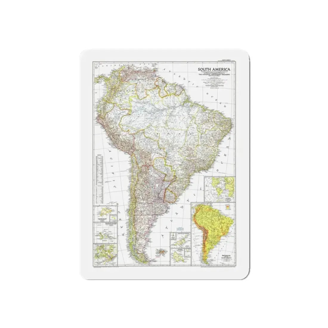 South America (1950) (Map) Refrigerator Magnet 3 Inch Die-Cut - The Sticker Space