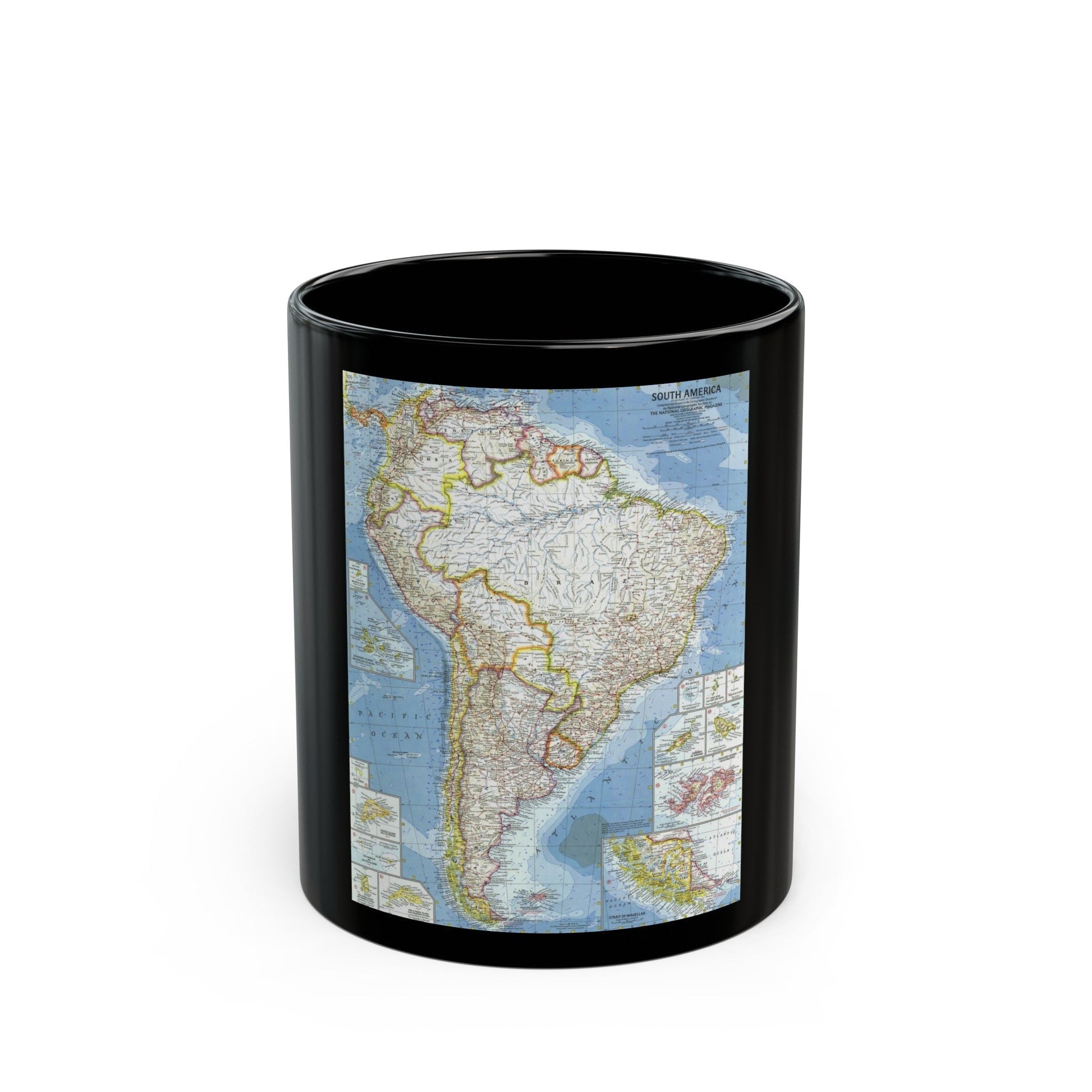 South America (1960) (Map) Black Coffee Mug-11oz-The Sticker Space