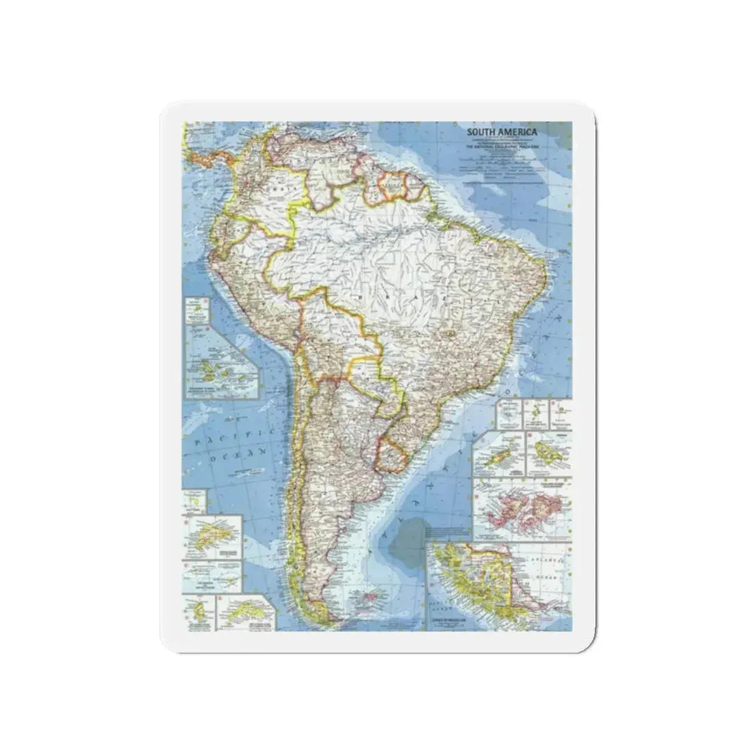 South America (1960) (Map) Refrigerator Magnet 2 Inch Die-Cut - The Sticker Space