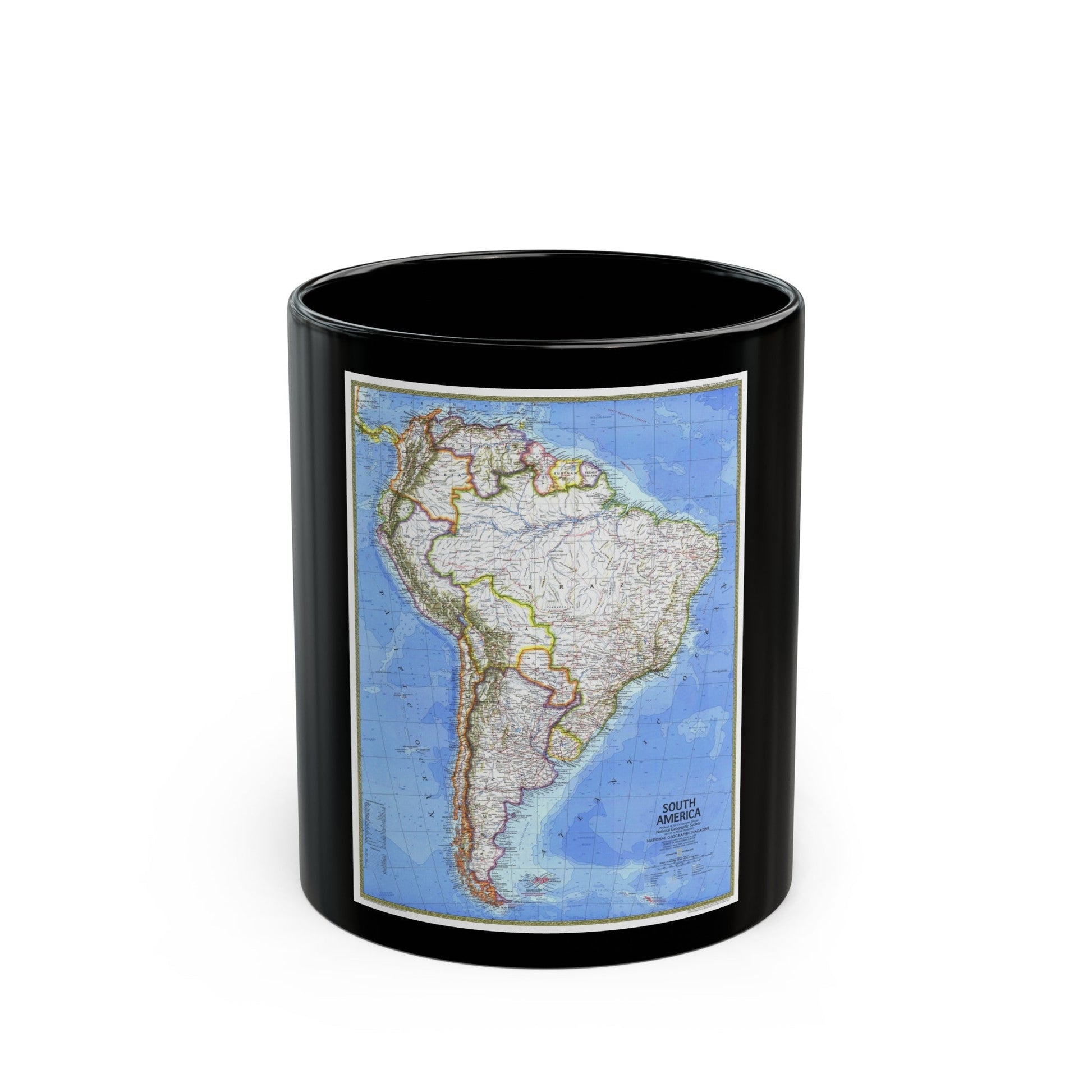 South America (1972) (Map) Black Coffee Mug-11oz-The Sticker Space