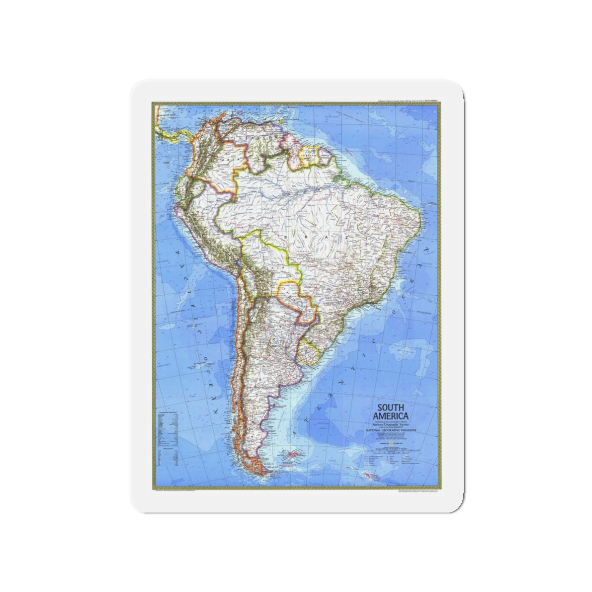 South America (1972) (Map) Refrigerator Magnet-3" x 3"-The Sticker Space