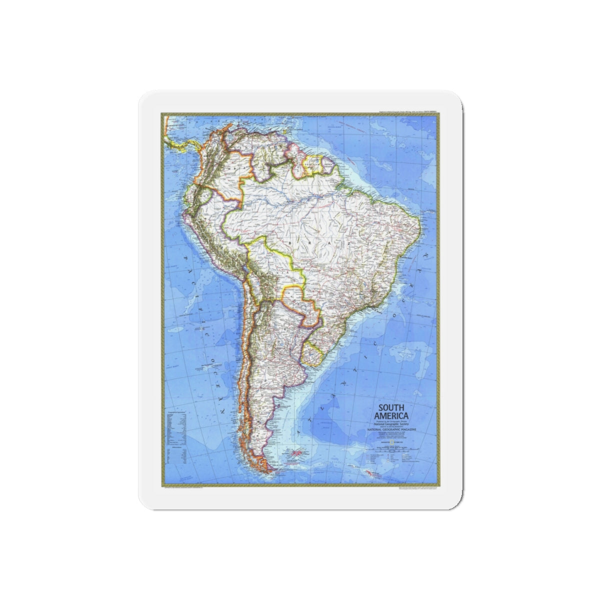 South America (1972) (Map) Refrigerator Magnet-6 × 6"-The Sticker Space