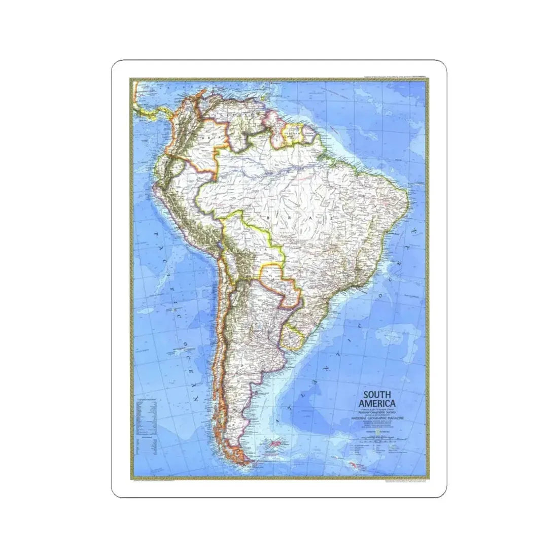 South America (1972) (Map) STICKER Vinyl Kiss-Cut Decal 6 Inch White - The Sticker Space