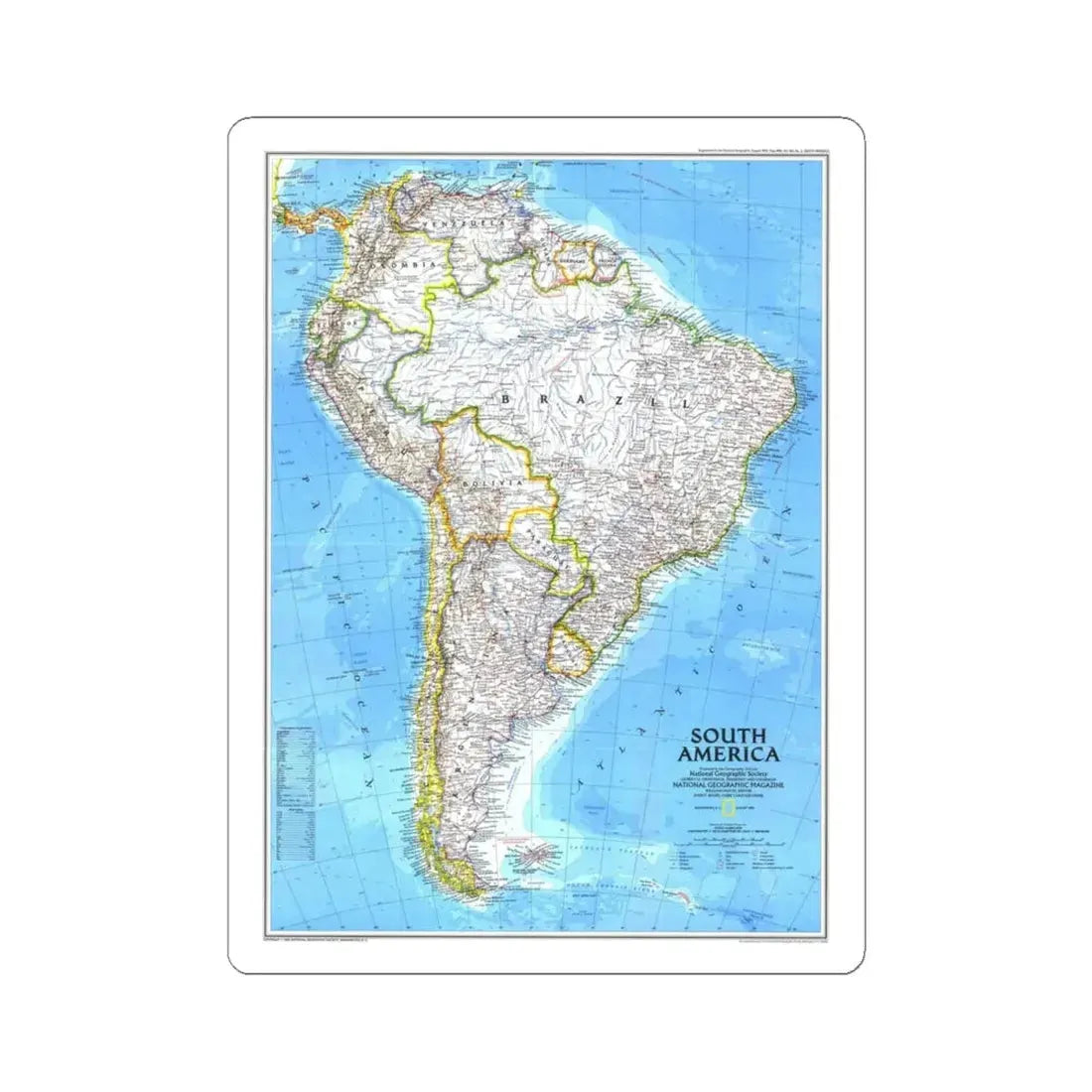 South America (1992) (Map) STICKER Vinyl Kiss-Cut Decal 4 Inch White - The Sticker Space