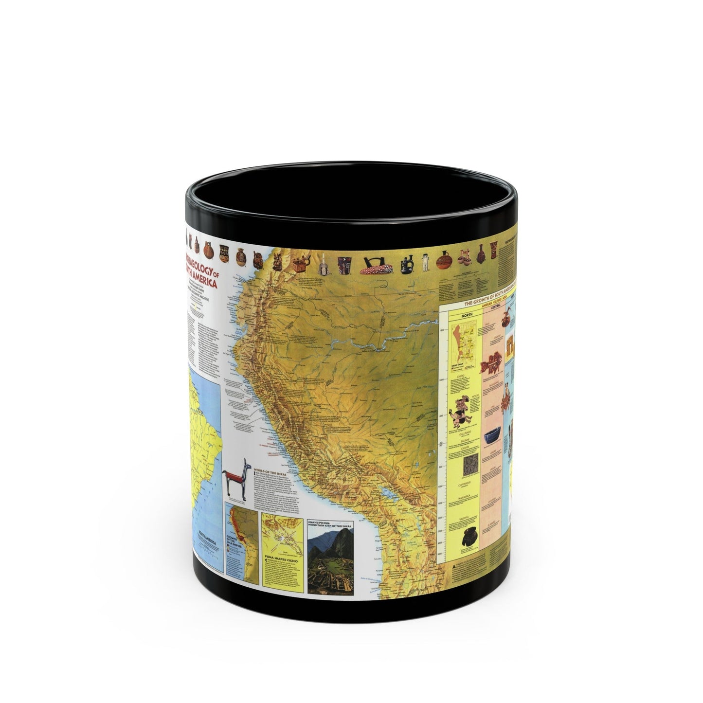 South America - Archaeology (1982) (Map) Black Coffee Mug-11oz-The Sticker Space