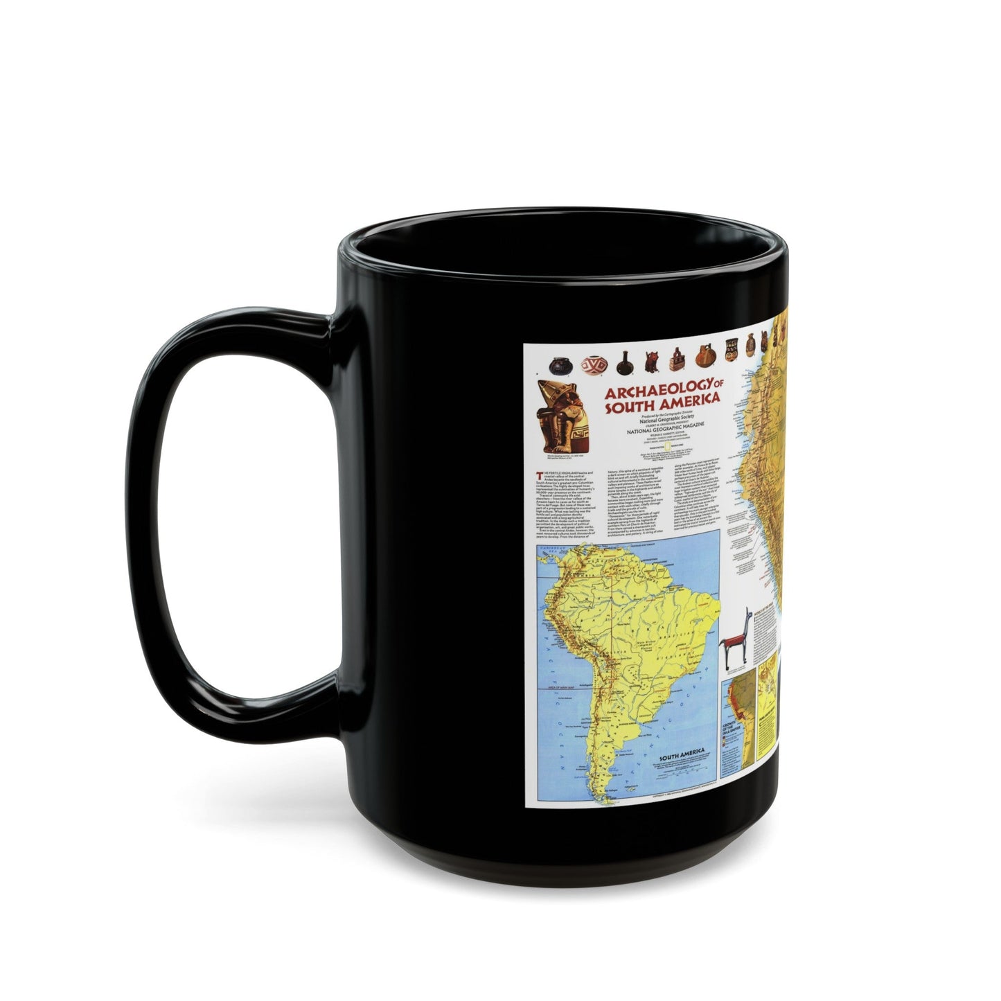 South America - Archaeology (1982) (Map) Black Coffee Mug-The Sticker Space