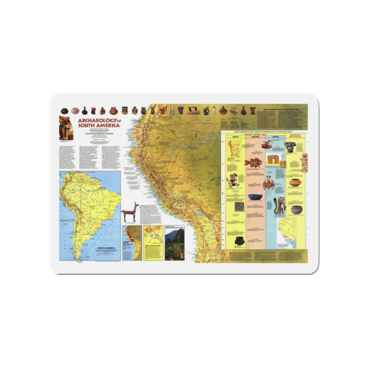 South America - Archaeology (1982) (Map) Refrigerator Magnet-2" x 2"-The Sticker Space