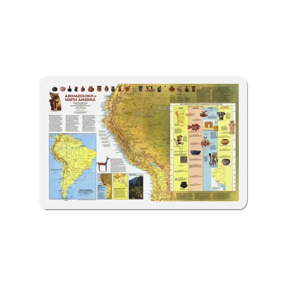 South America - Archaeology (1982) (Map) Refrigerator Magnet 3 Inch - The Sticker Space