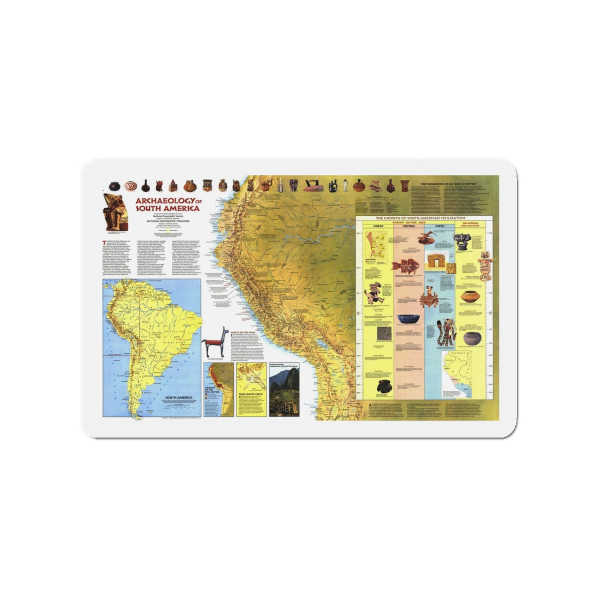 South America - Archaeology (1982) (Map) Refrigerator Magnet-3" x 3"-The Sticker Space