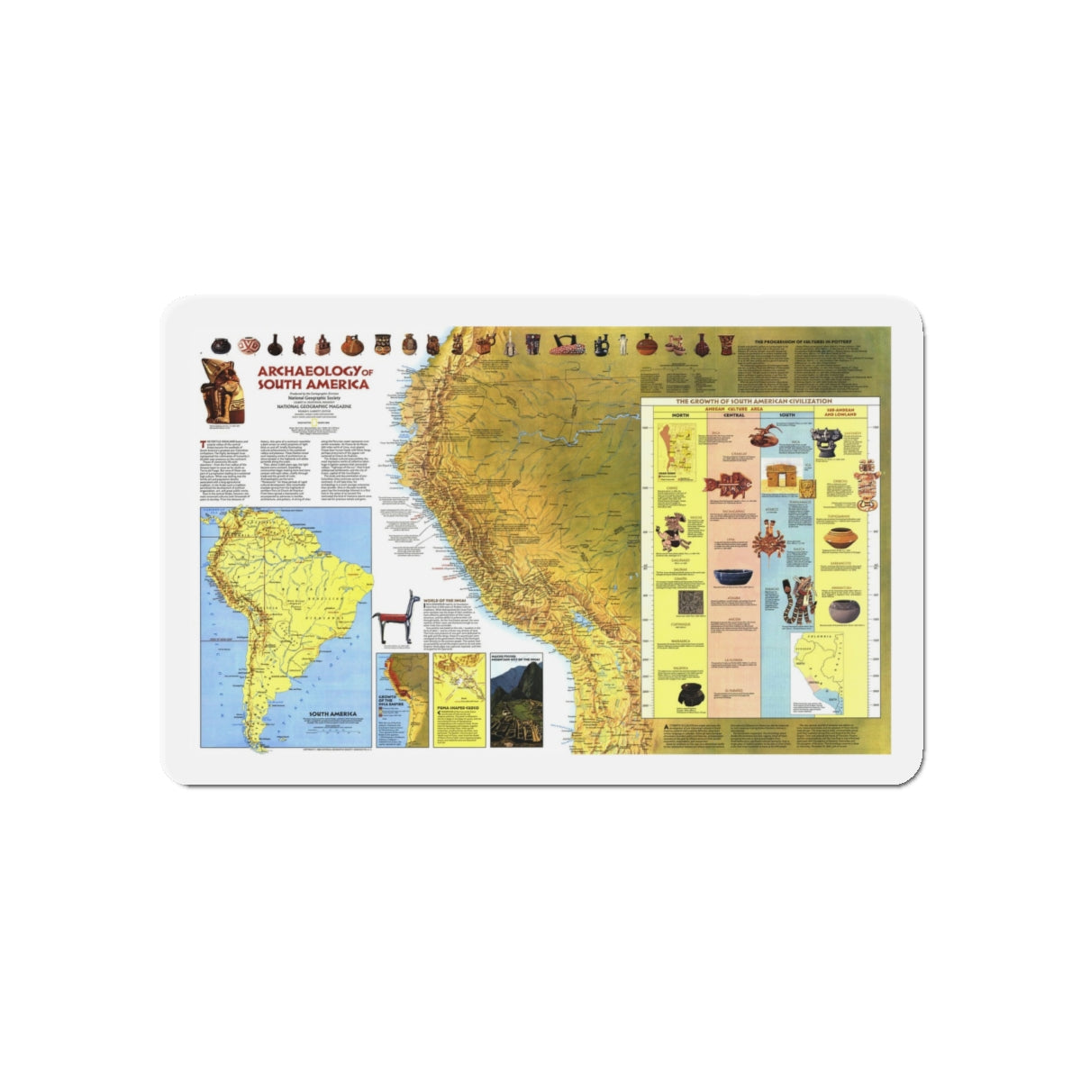 South America - Archaeology (1982) (Map) Refrigerator Magnet-5" x 5"-The Sticker Space