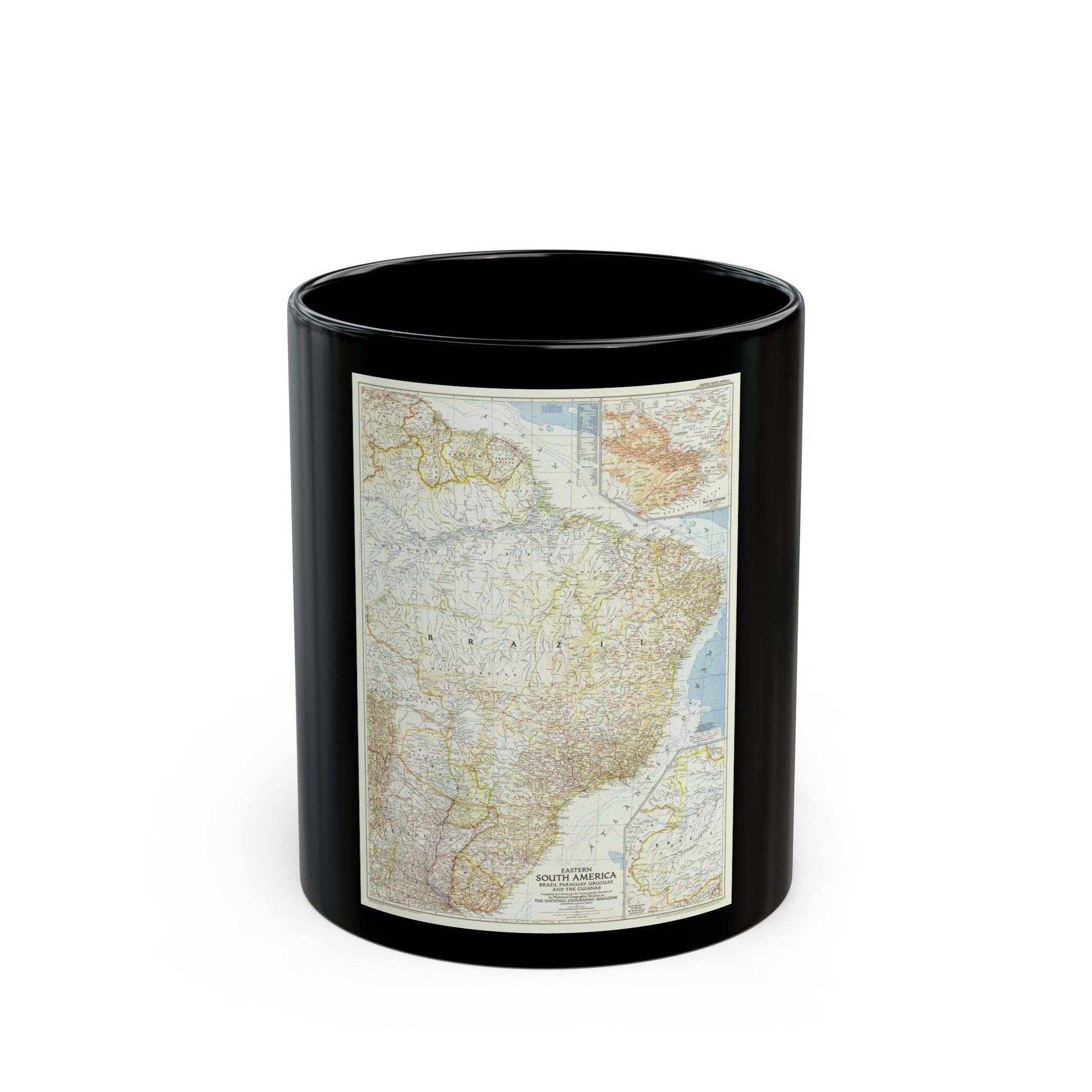 South America - Eastern (1955) (Map) Black Coffee Mug-11oz-The Sticker Space