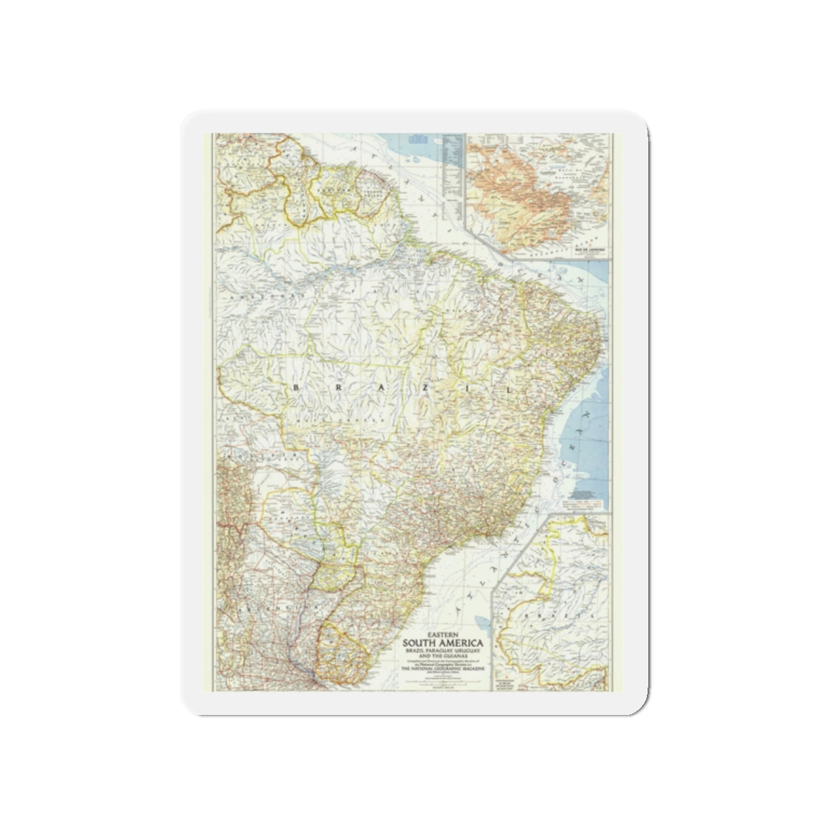 South America - Eastern (1955) (Map) Refrigerator Magnet-2" x 2"-The Sticker Space