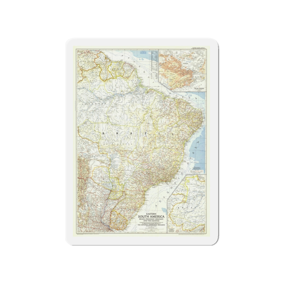 South America - Eastern (1955) (Map) Refrigerator Magnet-3" x 3"-The Sticker Space