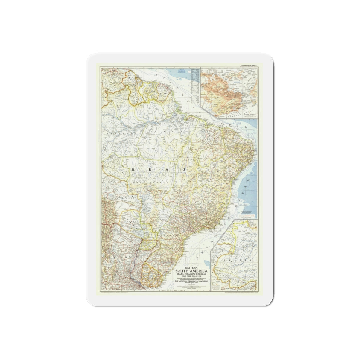 South America - Eastern (1955) (Map) Refrigerator Magnet-5" x 5"-The Sticker Space