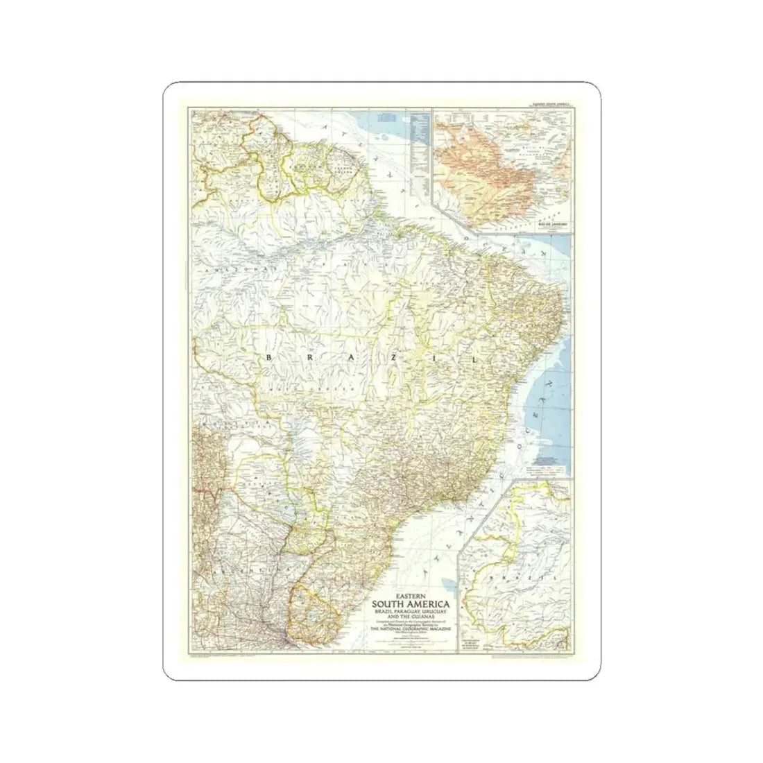 South America - Eastern (1955) (Map) STICKER Vinyl Kiss-Cut Decal 3 Inch White - The Sticker Space