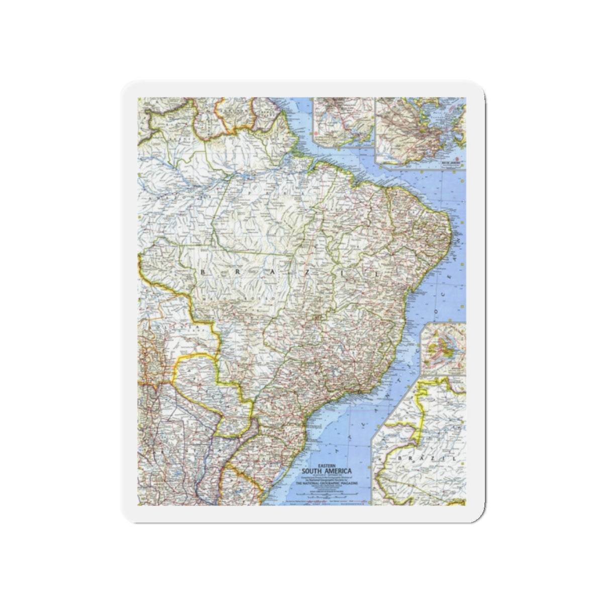 South America - Eastern (1962) (Map) Refrigerator Magnet-2" x 2"-The Sticker Space