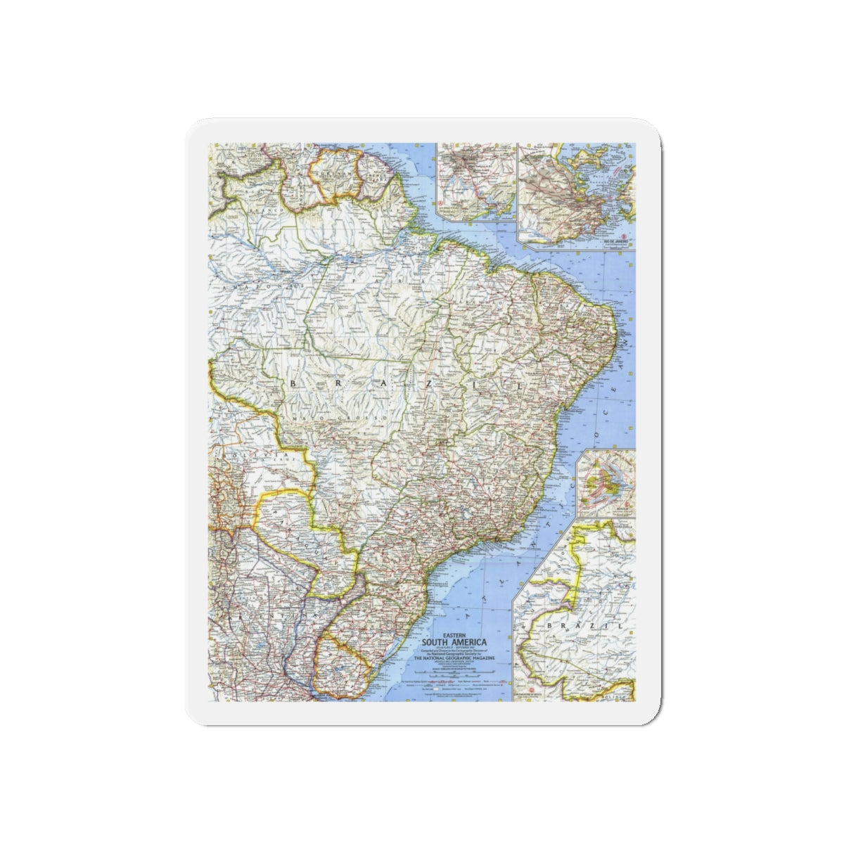 South America - Eastern (1962) (Map) Refrigerator Magnet-4" x 4"-The Sticker Space