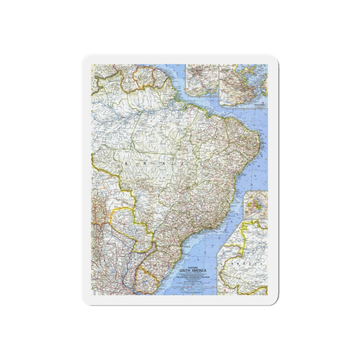 South America - Eastern (1962) (Map) Refrigerator Magnet-6 × 6"-The Sticker Space