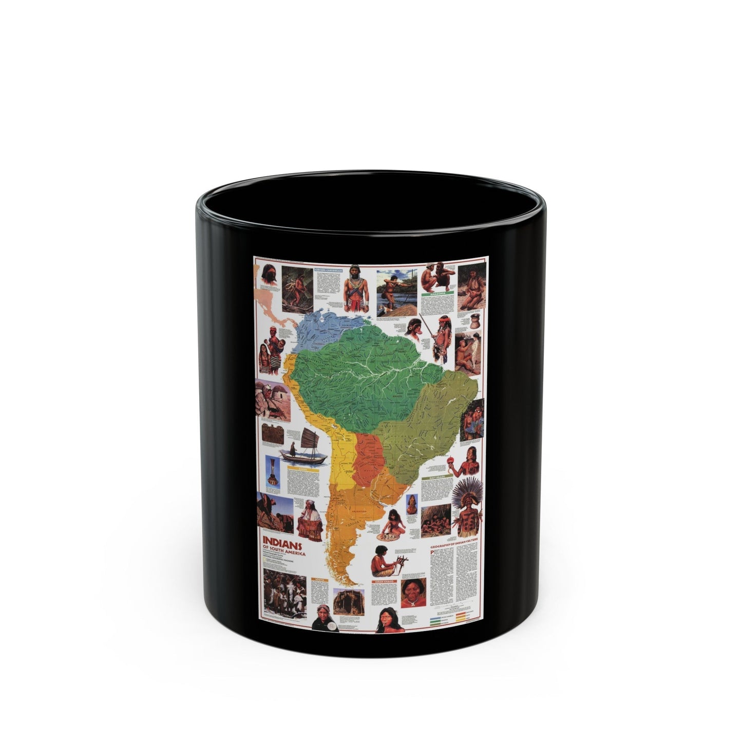 South America - Indians of (1982) (Map) Black Coffee Mug-11oz-The Sticker Space