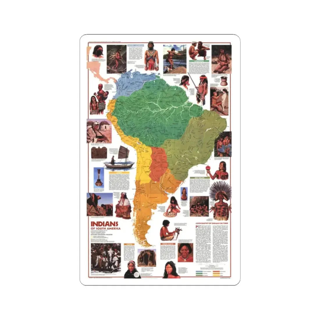 South America - Indians of (1982) (Map) STICKER Vinyl Kiss-Cut Decal 2 Inch White - The Sticker Space